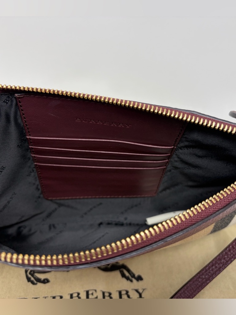 Burberry Tan Nova Check Crossbody with Maroon Leather Trim - Picture 7 of 7